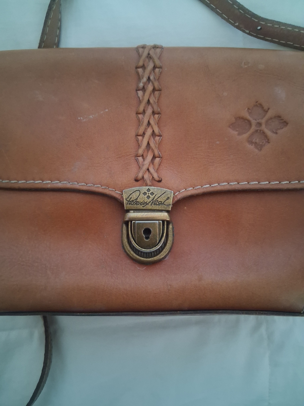 Patricia Nash Cognac Leather Crossbody with Braided Accent